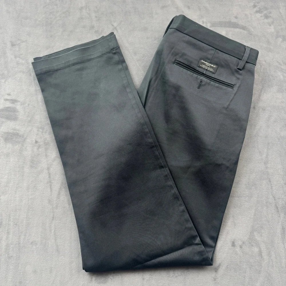 Banana Republic Aiden Slim Fit Chinos Mens 35x32 Black Flat Front Dress Pants